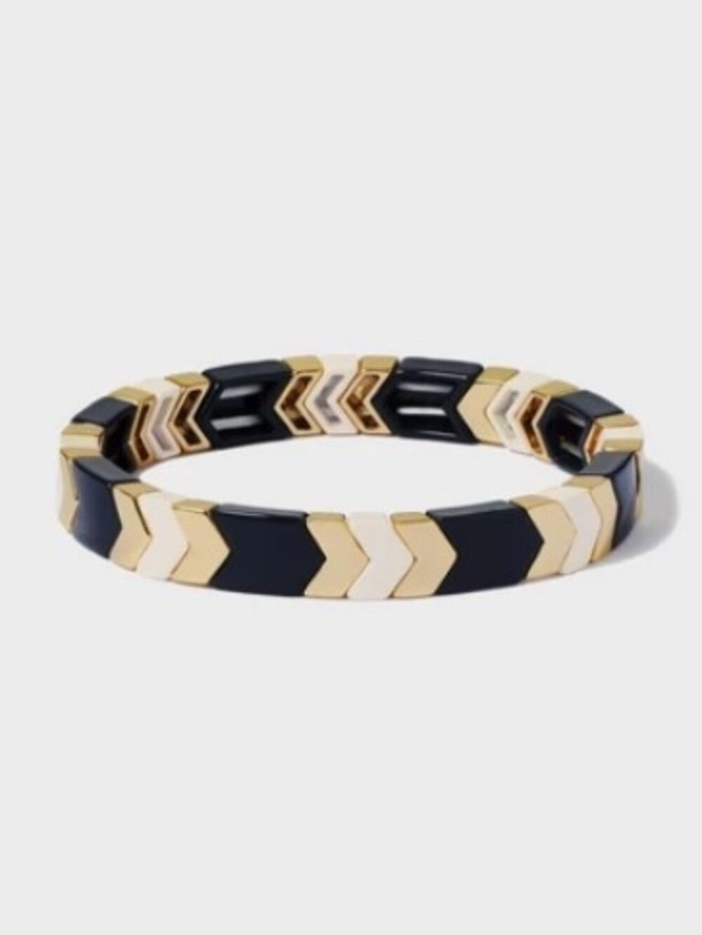 Roxanne Assoulin Classic Suit Up Chevron Dark Navy Gold Ivory Stretch Bracelet